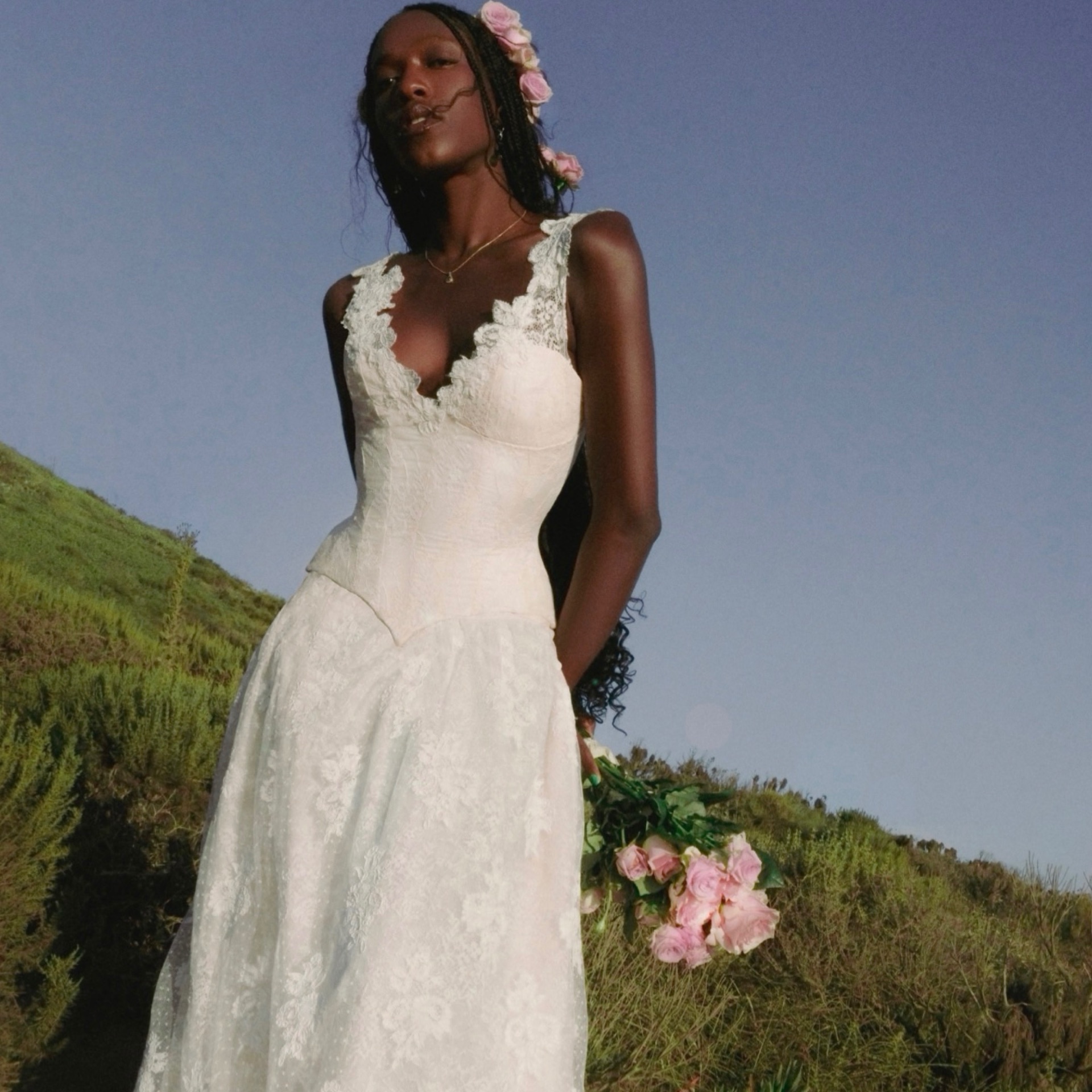Custom silk bridal gown portrait — custom bridal by Blár Studio